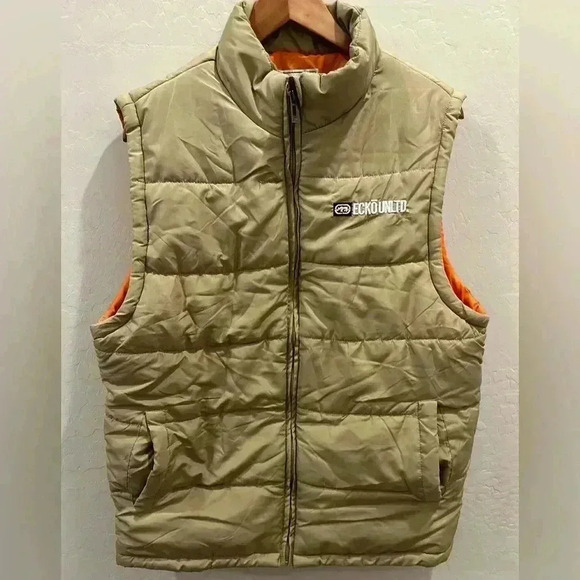 Ecko Unlimited Men's Puffer Vest Tan & Orange Size Medium - Picture 1 of 7